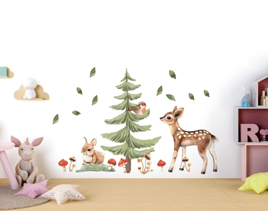 Woodland Animals Nursery Wall Decals Forest Deer Rabbit Fir Tree, LF408 Etsy