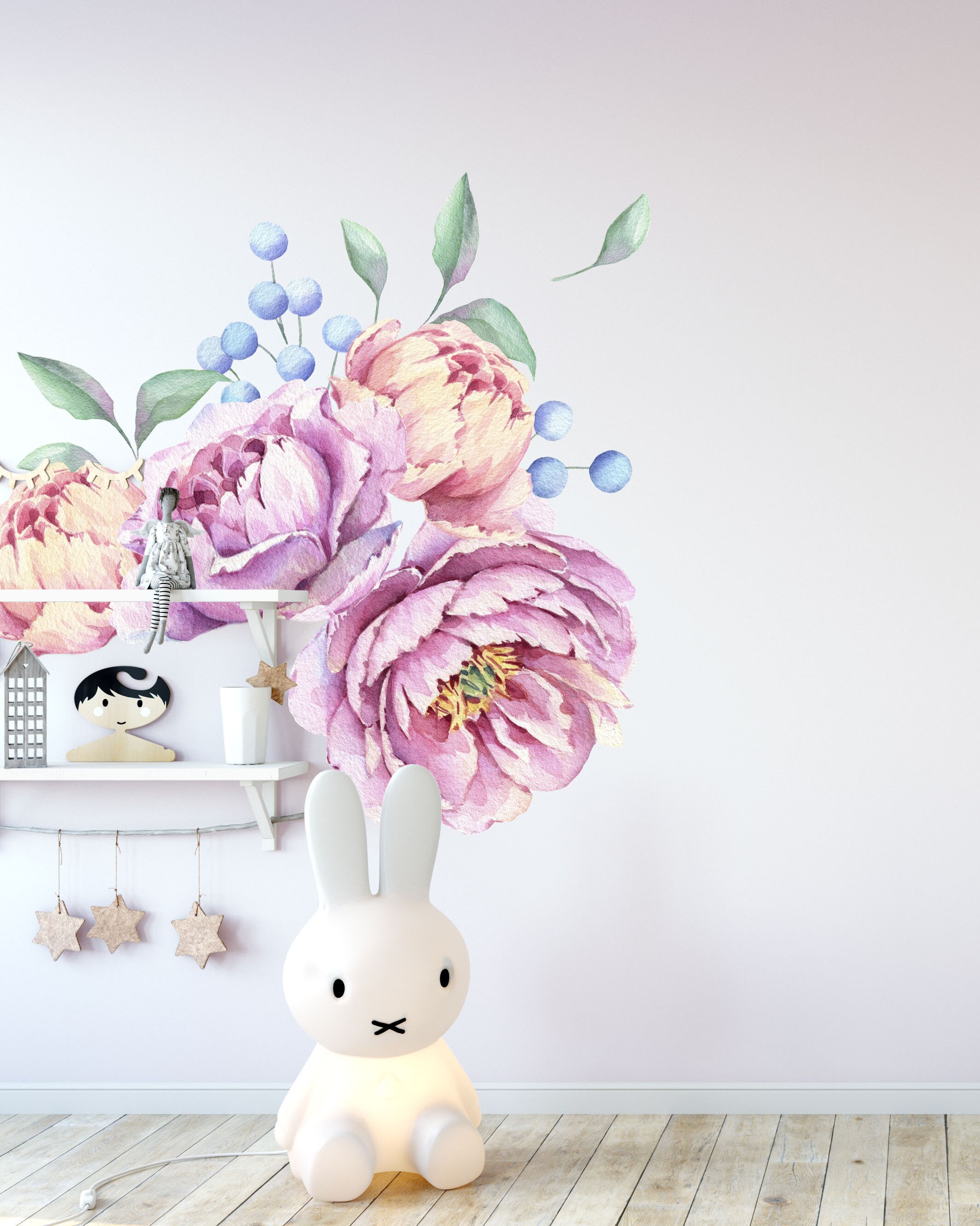 Watercolor Peonies Wall Decal, Peony Wall Decal, Large Pink Flowers ...