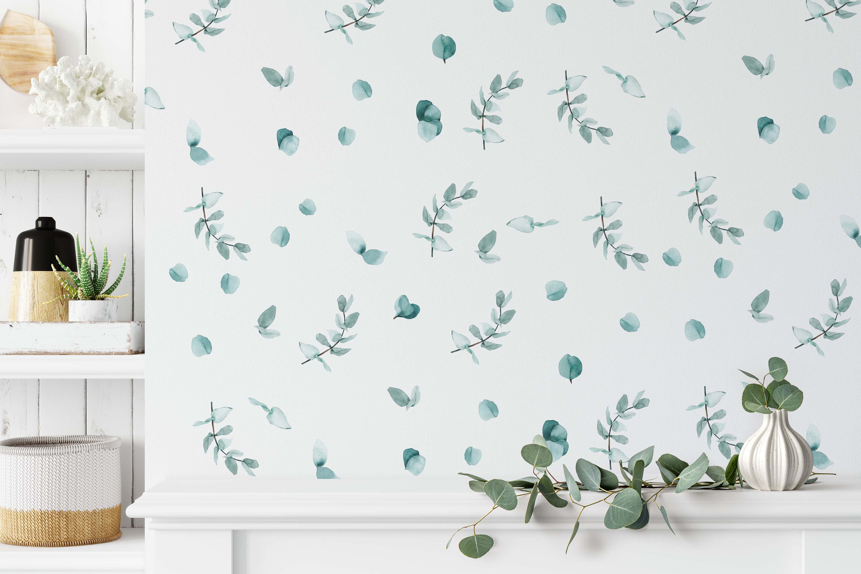 Eucalyptus Wall Decals Greenery Watercolor Sticker Leaves Room Etsy