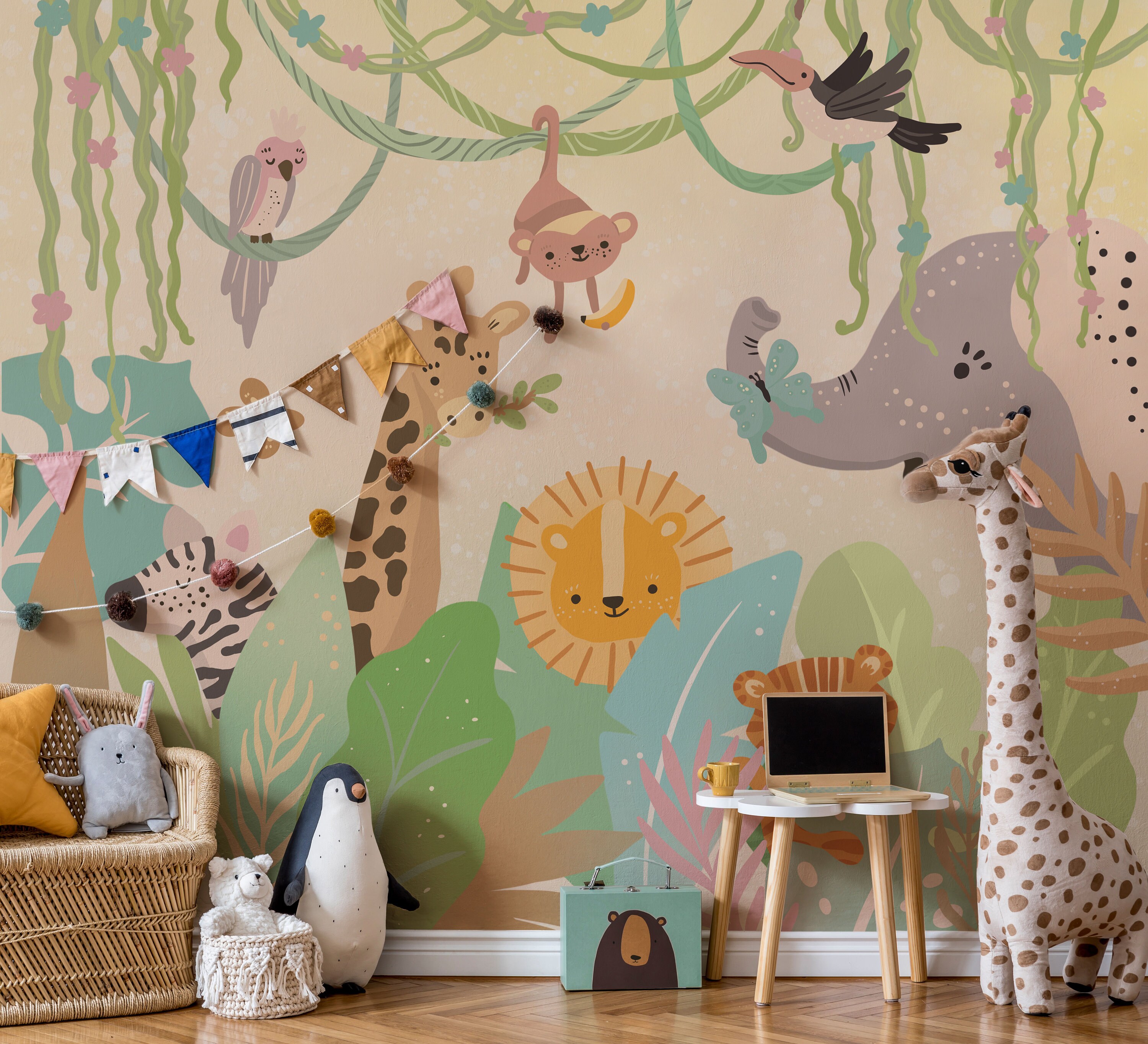 Safari Animals Peel and Stick Wallpaper Jungle Wall Paper Nursery ...