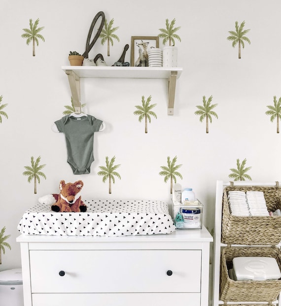 Green leaf wall decals Palm Tree Sticker Watercolor, LF225