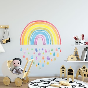 Watercolor Rainbow Wall Decal - Rain Color Drops Stickers LF075