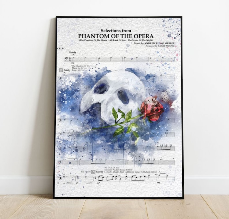 Phantom of the Opera Poster Musical Print, Inspired Watercolor Phantom ...