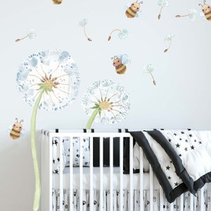 Fabric Wall Decal Dandelion Nursery Watercolour Kids Room - Etsy