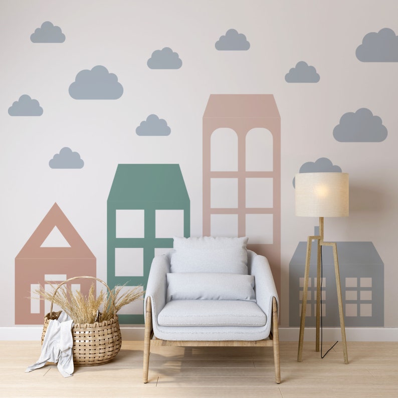 Big House Wall Decal Large Home Headboard Color Block City Etsy