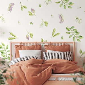 Botanical Leaves Wall Decals Flowers Stickers Acacia Greenery, LF114