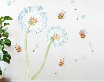 Fabric Wall Decal Dandelion Nursery Watercolour Kids Room Decor Bee, LF027