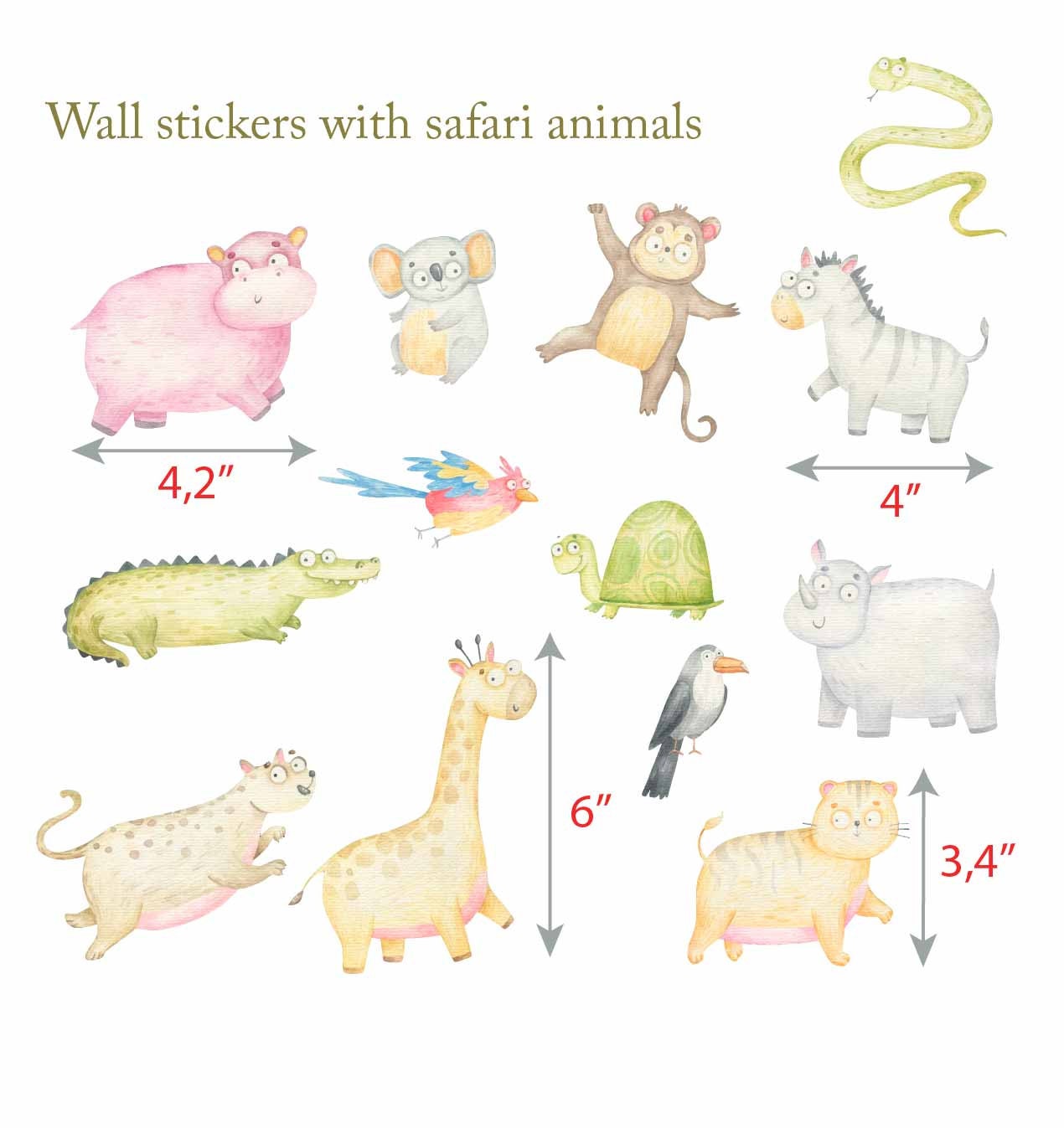 Sticker Mural JustStickIt - Art Hippopotame - Déco Safari Zoo Chambre