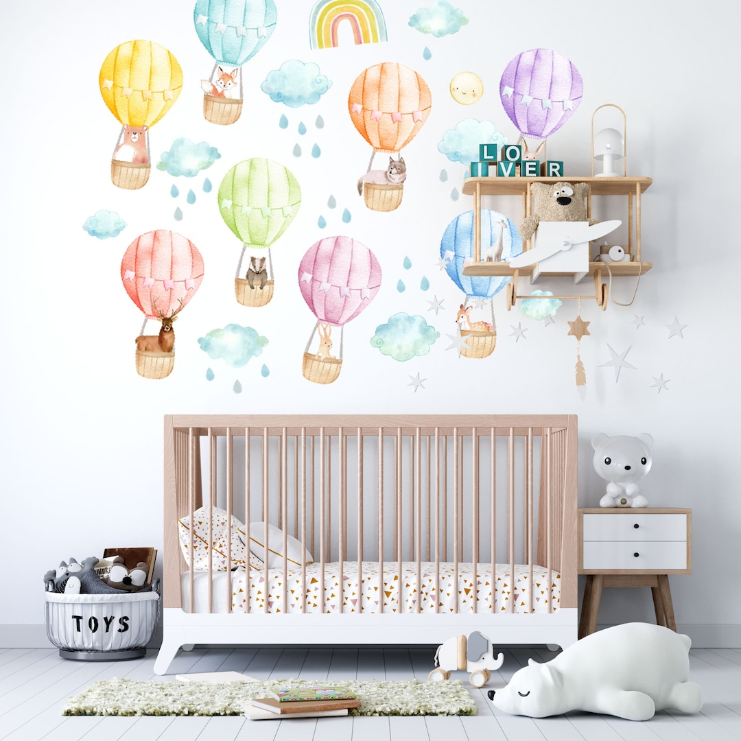 Hot Air Balloon Wall Decal Stickers Nursery Decor Forest Animals ...