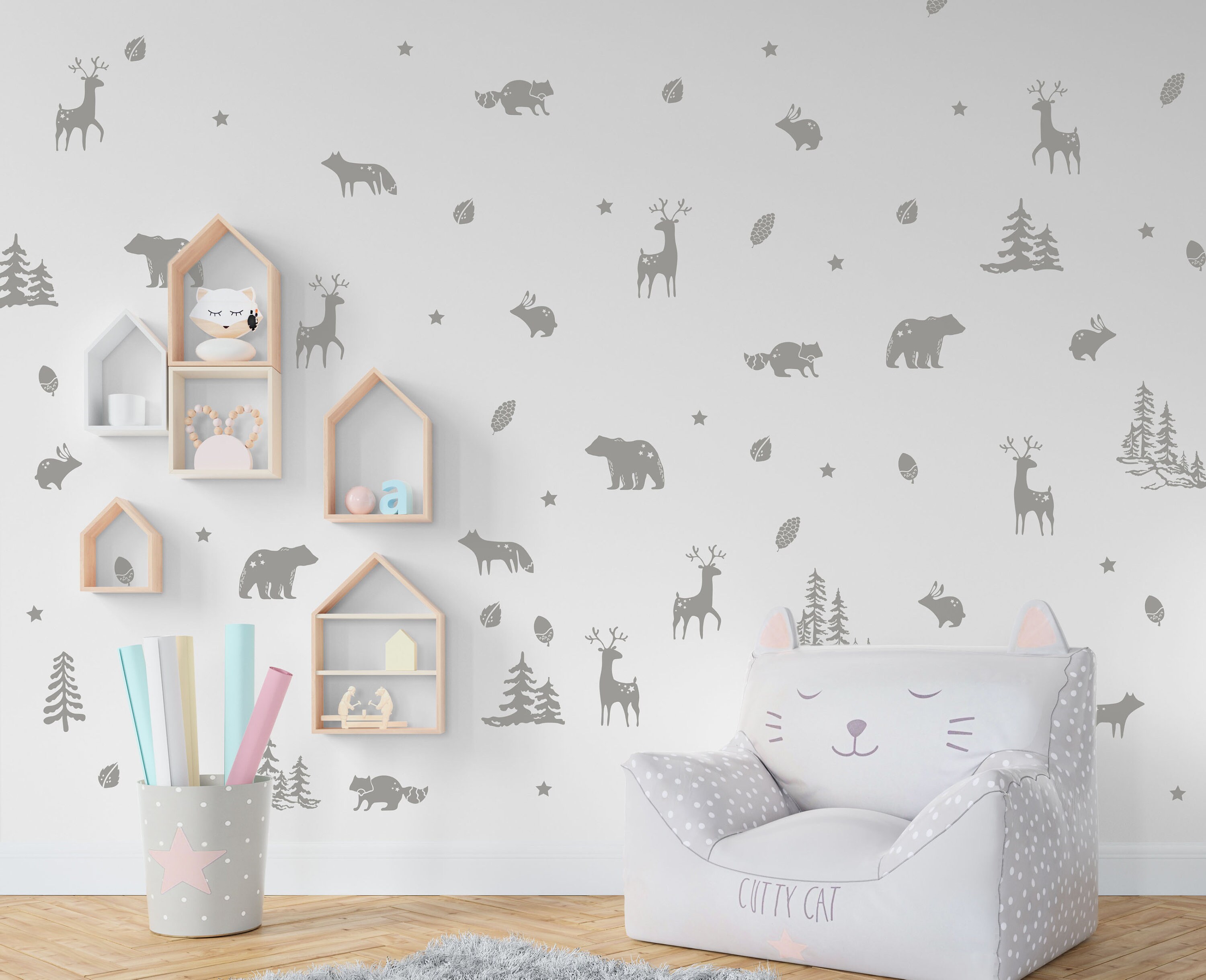 Woodland Wall Decals Animals Forest Bear Deer Fox Pine Stickers, LF085 ...