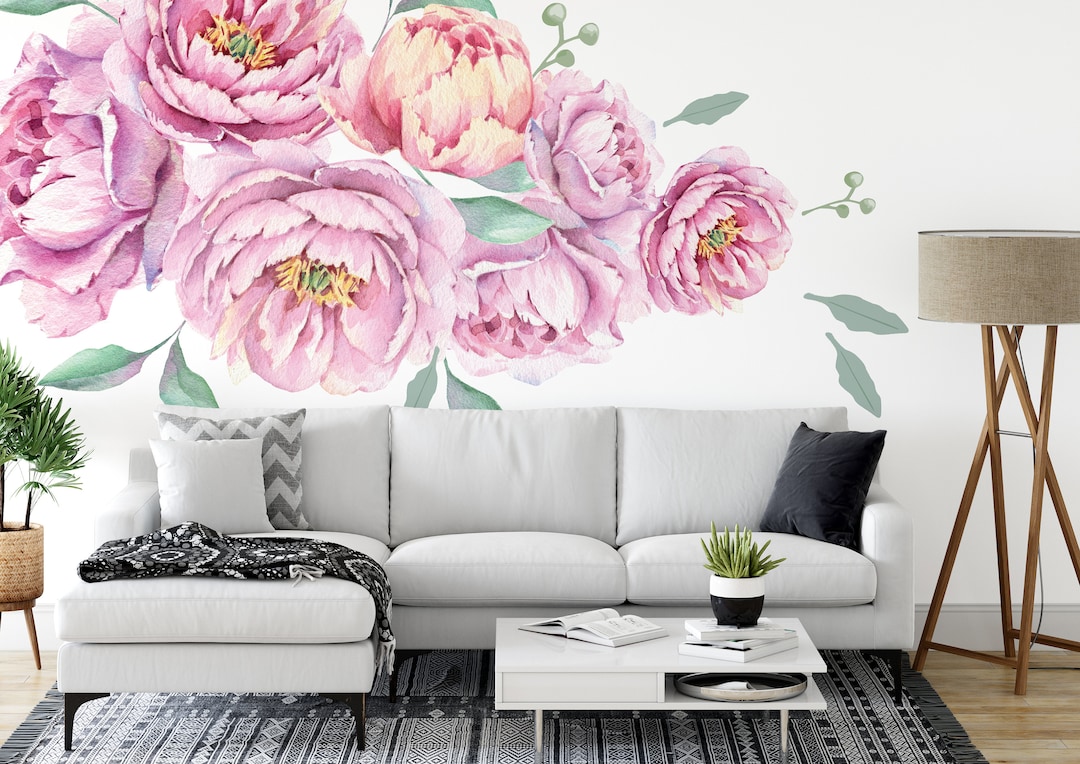 Large Peony Flower Wall Decals: Peel and Stick Nursery Decor - Etsy
