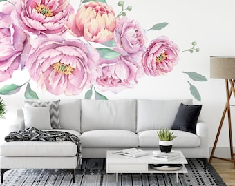 Adesivi Murali Con Grandi Peonie, Set Di 2 Fogli 30x90 Cm, Decorazione Floreale In Vinile Per Soggiorno E Camera Da Letto