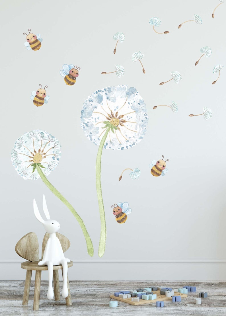 Fabric Wall Decal Dandelion Nursery Watercolour Kids Room - Etsy