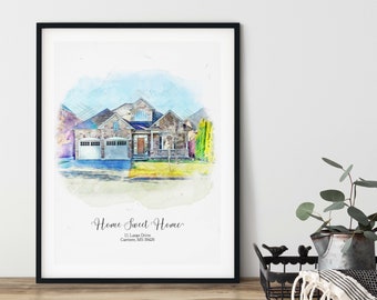 Watercolour House Portrait Personalised Painting, Drawing from Photo, New Home Gift, Housewarming Print, Our First Home Poster Realtor Gift
