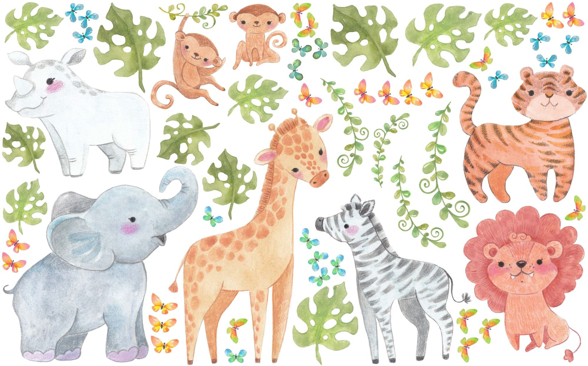 Jungle Animals Wall Decal | Safari Nursery Decor | Elephant Lion ...