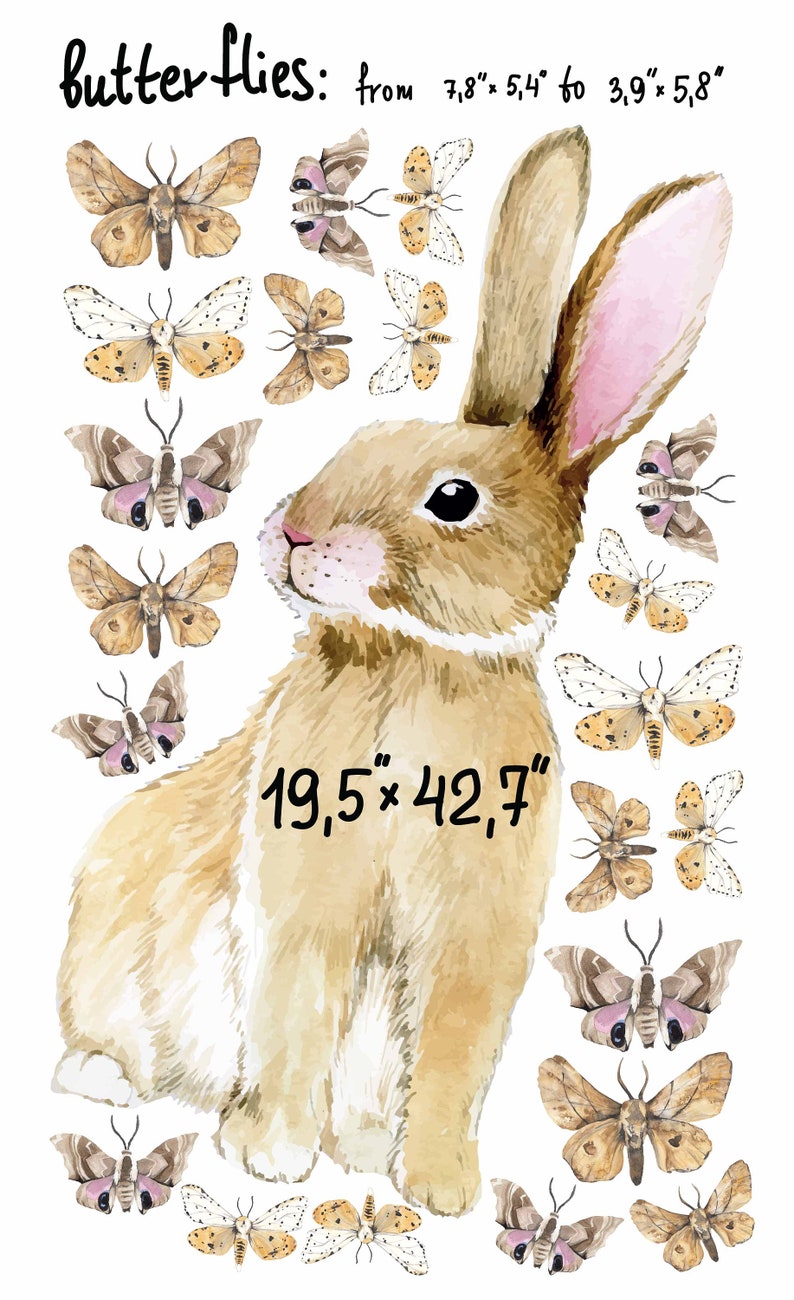 Large Bunny Wall Decal Rabbit Butterfly Sticker, LF271 - Etsy