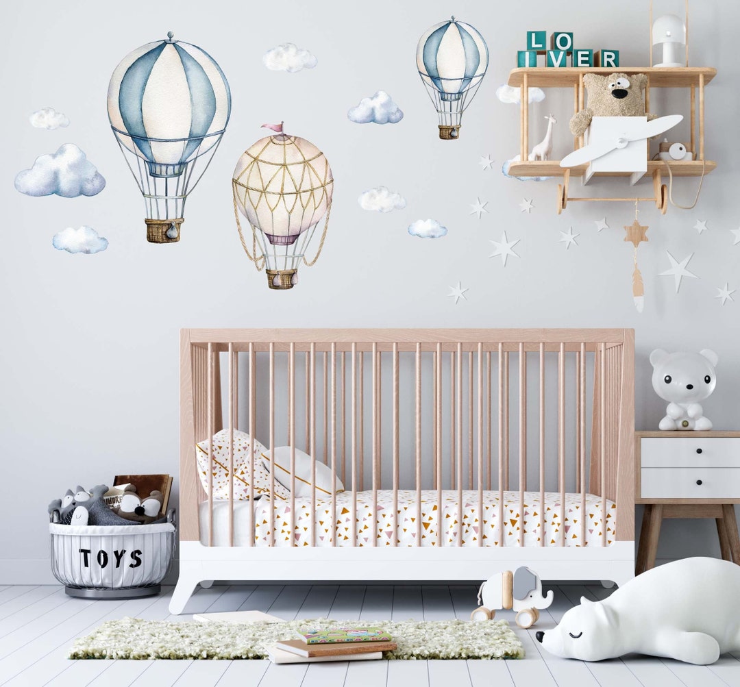 Retro Hot Air Balloons Wall Decals Vintage Color Clouds Etsy