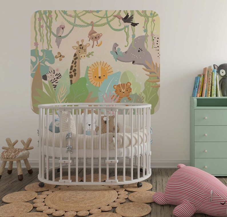 Safari Animals Peel and Stick Wallpaper Jungle Wall Paper Nursery ...