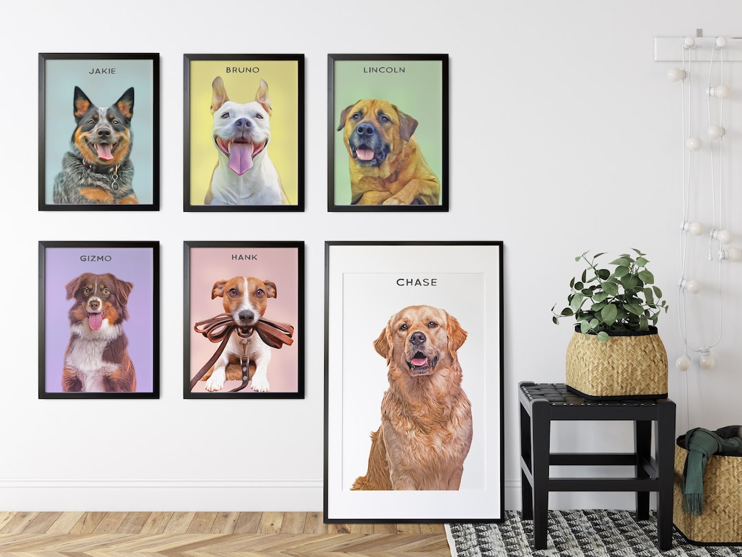 Pet Custom Portrait Gift, Poster Print Dog Personalized Wall Art ...