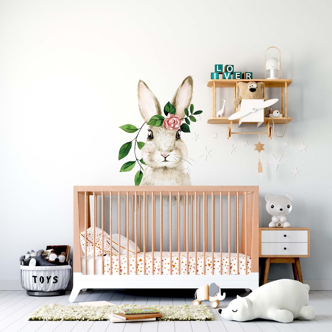 Rabbit Flowers Large Wall Decal Bunny Animal Sticker, LF267 - Etsy