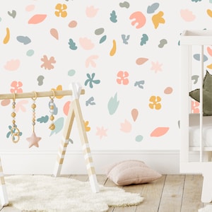 Floral Wall Stickers, Simple Meadow Flowers Wall Decal, Nursery Wall decor, Boho style Girls room, Pastel Spots and Greenery Playroom, D052