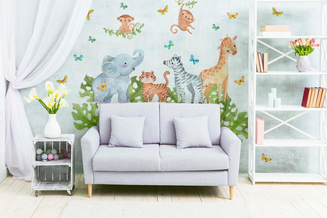 Jungle Animals Wall Decal | Safari Nursery Decor | Elephant Lion ...