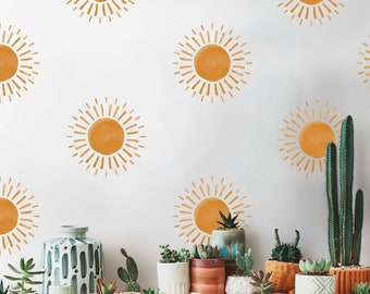 Calcomanías de pared de sol, pegatinas pequeñas boho de acuarela, LF144