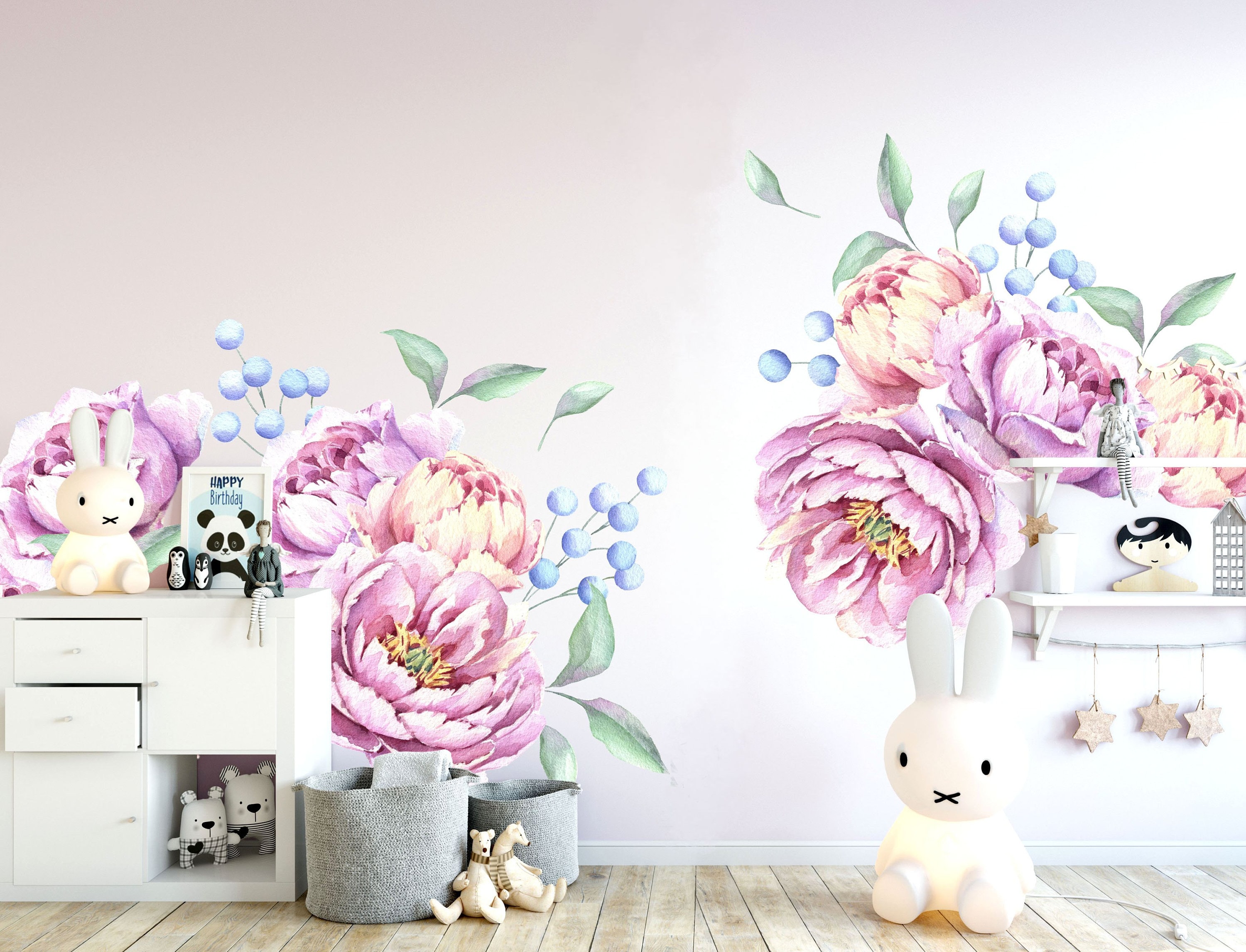 Watercolor Peonies Wall Decal, Peony Wall Decal, Large Pink Flowers ...