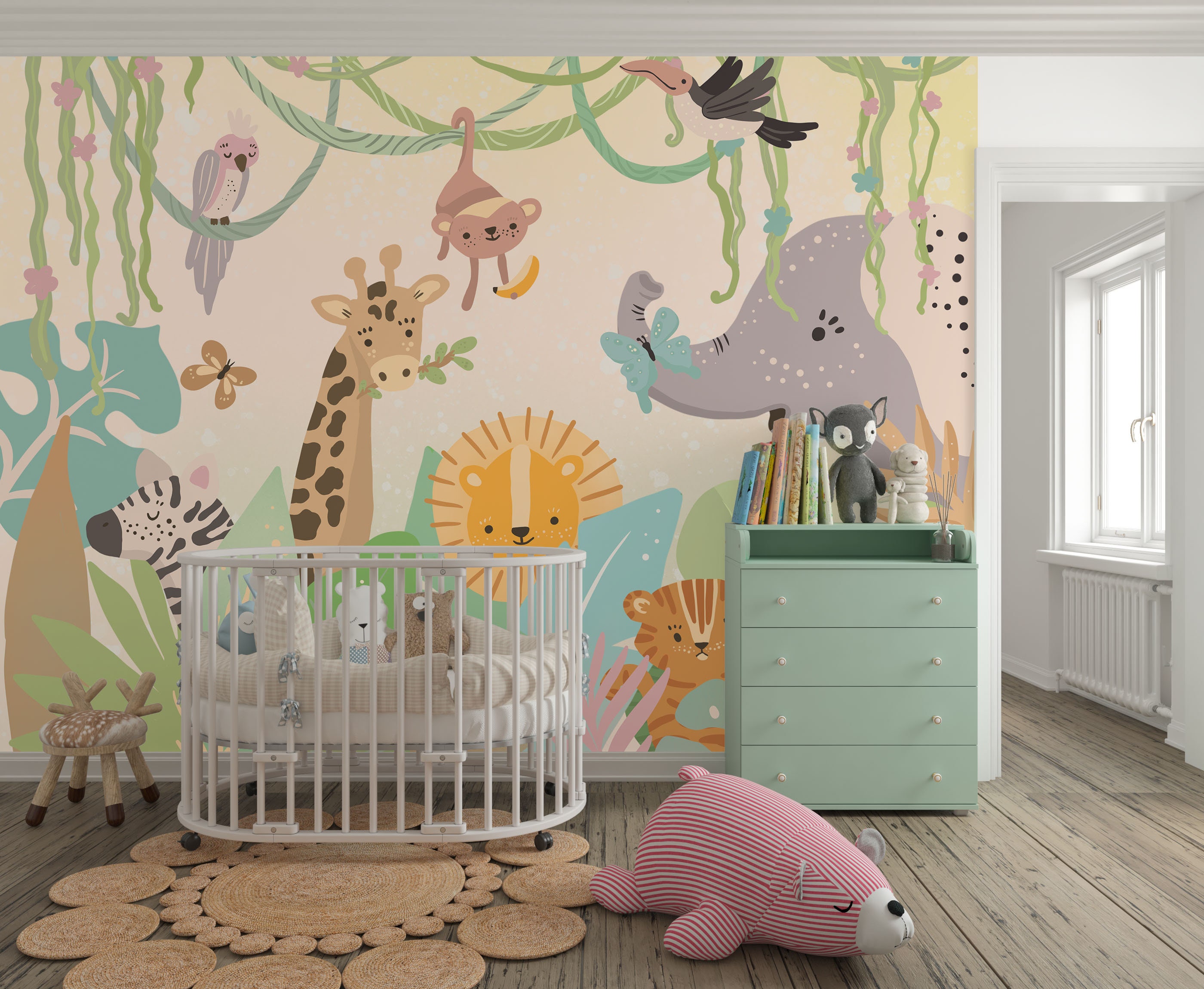 Safari Animals Peel and Stick Wallpaper Jungle Wall Paper Nursery ...
