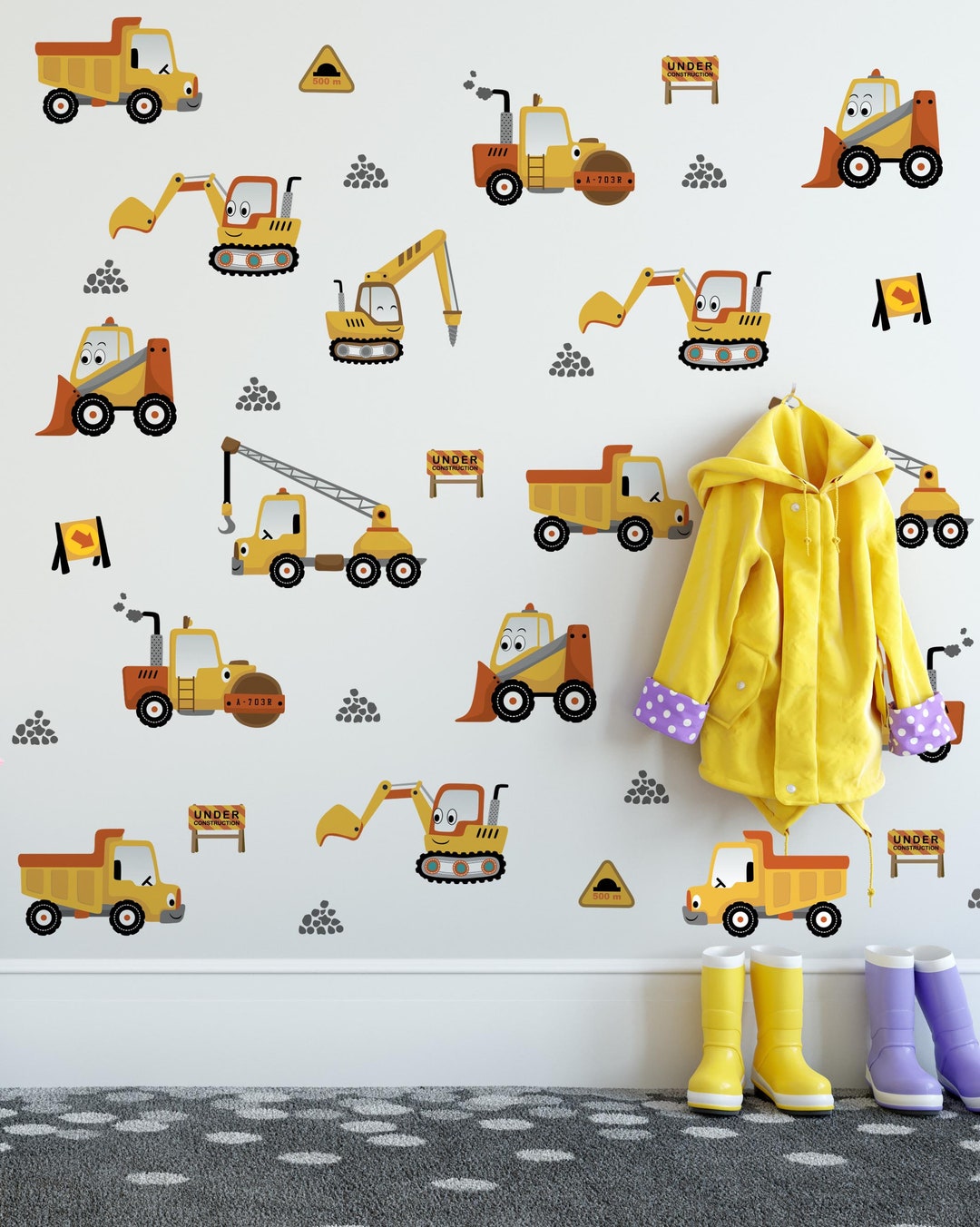 Wondever Construction Wall Decals – 9 Sheets, Tractor Excavator Crane, Peel & Stick For Boys Room Or Nursery