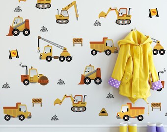 Wall Sticker boy's room Car Decals lifting crane tractor excavator, KL0085