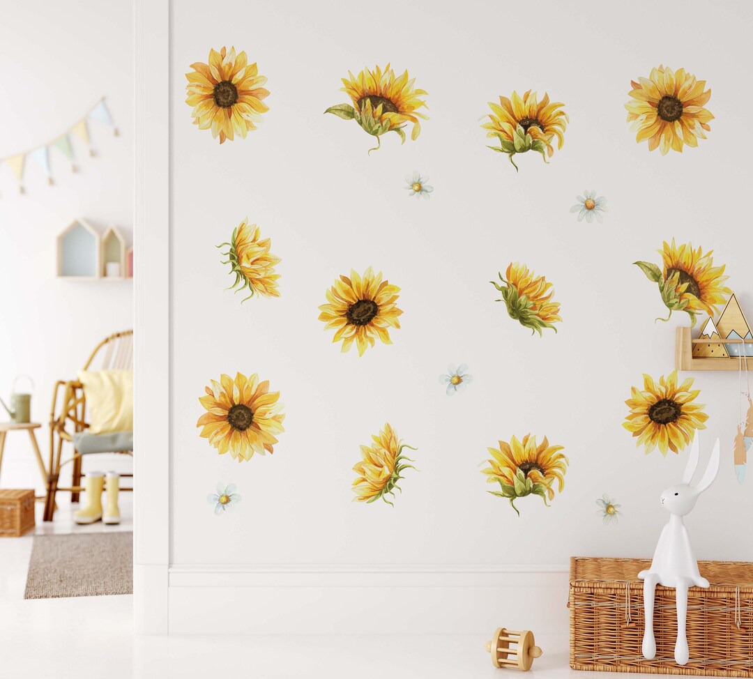 Sunflower Daisy Wall Decals Yellow Flowers Nursery Room Decor Chamomile ...