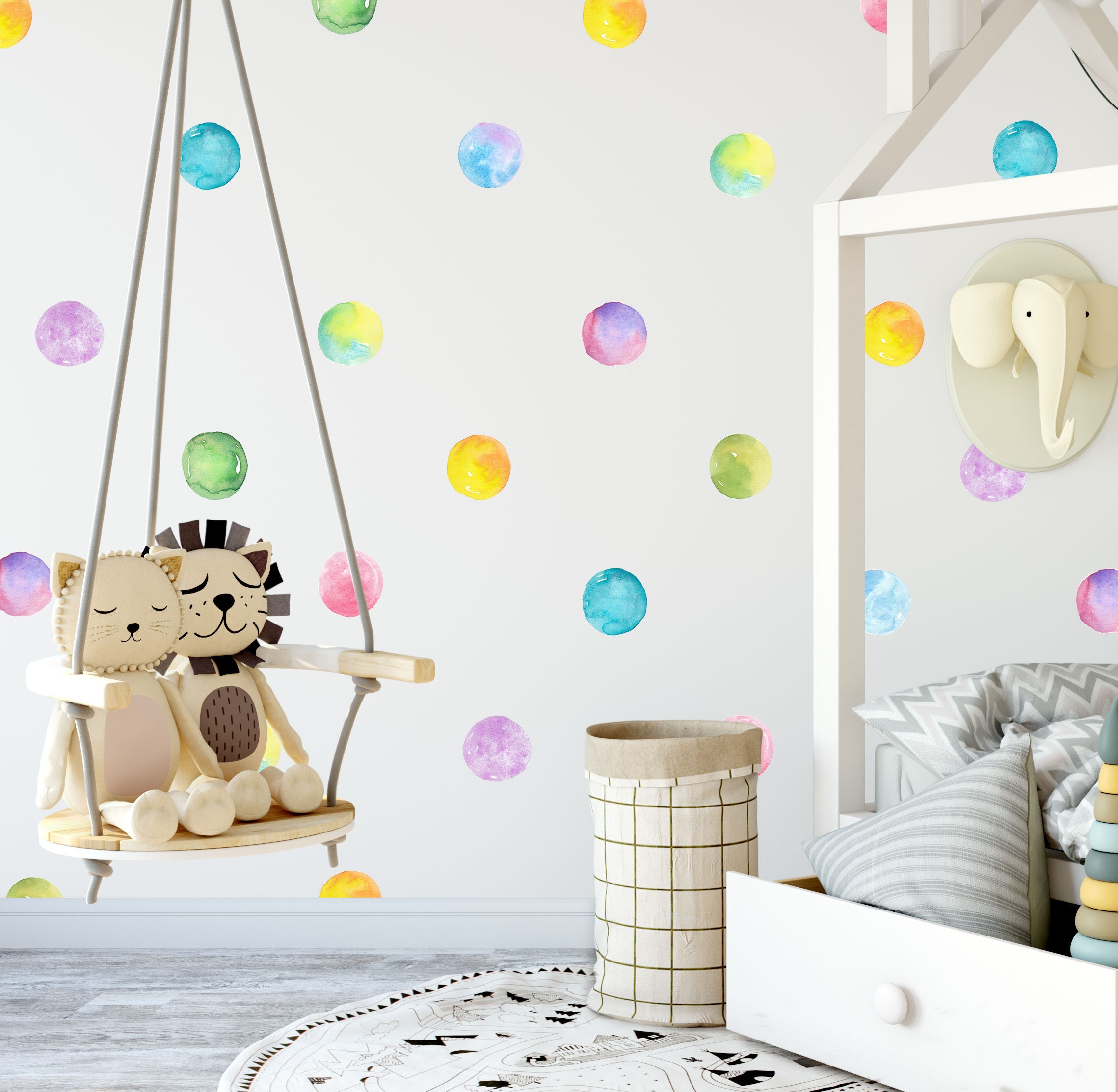 Rainbow Color Polka Dots Wall Decals Watercolor Stickers for Any Room ...