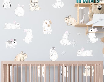 Bunny Nursery Wall Decals: Rabbit Stickers, Kids Room Decor, LF130