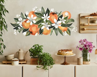 Flowers Leaves Wall Decals Oranges Greenery Stickers, LF116