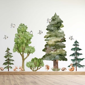 Forest Wall Decals Pine Trees stickers Woodland animals, KL0075