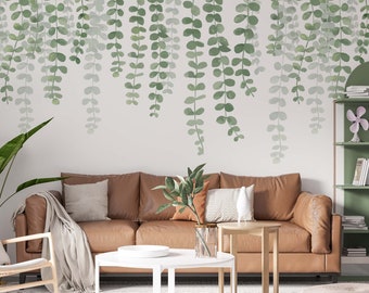 Hanging Eucalyptus Greenery Wall Stickers Vines Leaves Decals, LF310