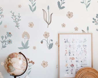 Wildflowers Nursery Wall Decals: Boho Floral Room Decor D003