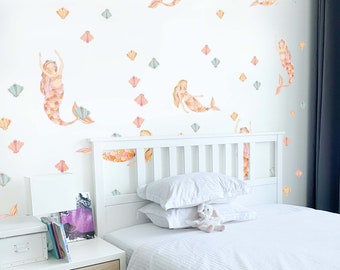 Mermaid Wall Decals Sea Shell Stickers Lf103 Etsy