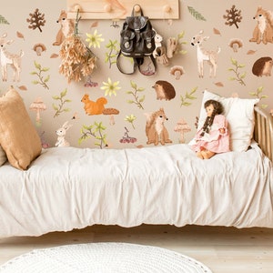 Forest Animals Nursery Wall Decals Watercolor Woodland Stickers Leaves Seeds LF407