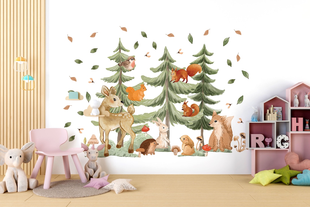 Woodland Animals Nursery Wall Decals Forest Deer Rabbit Fir Tree Squirrel, LF409 Etsy
