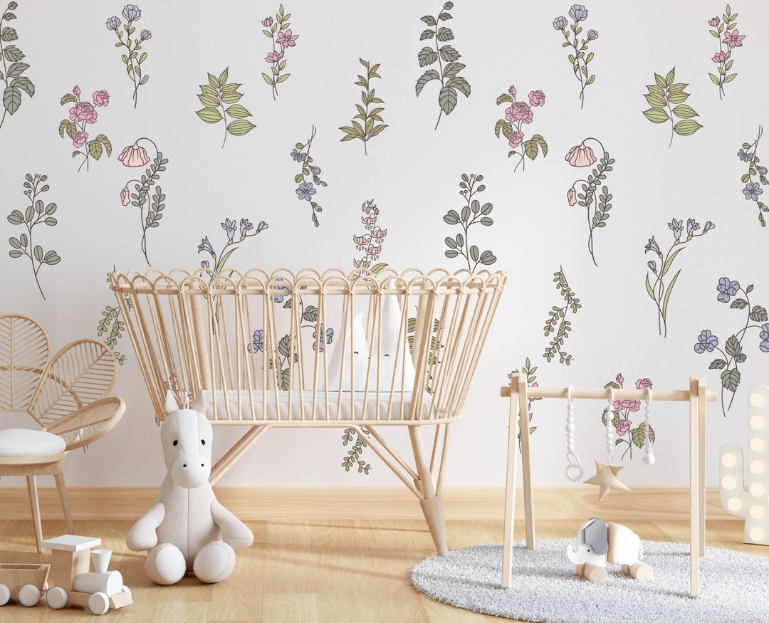 Wildflower Nursery Wall Decals: Floral Greenery Room Decor LF532 - Etsy