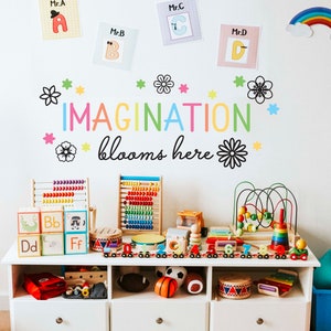 Imagination blooms here Wall Decal Playroom Stickers Classroom Decor Kids Art gallery, LF354