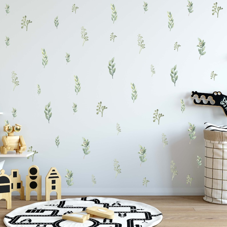 Greenery Wall Decal Botanical Nursery Decals Green Leaf LF001 Etsy
