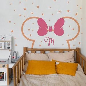 Toddler Headboard Wall Decal Mickey Minnie Mouse Large Arch Sticker Stars Nursery Ears Custom Name 1st Letter Playroom Bedroom, LF554A
