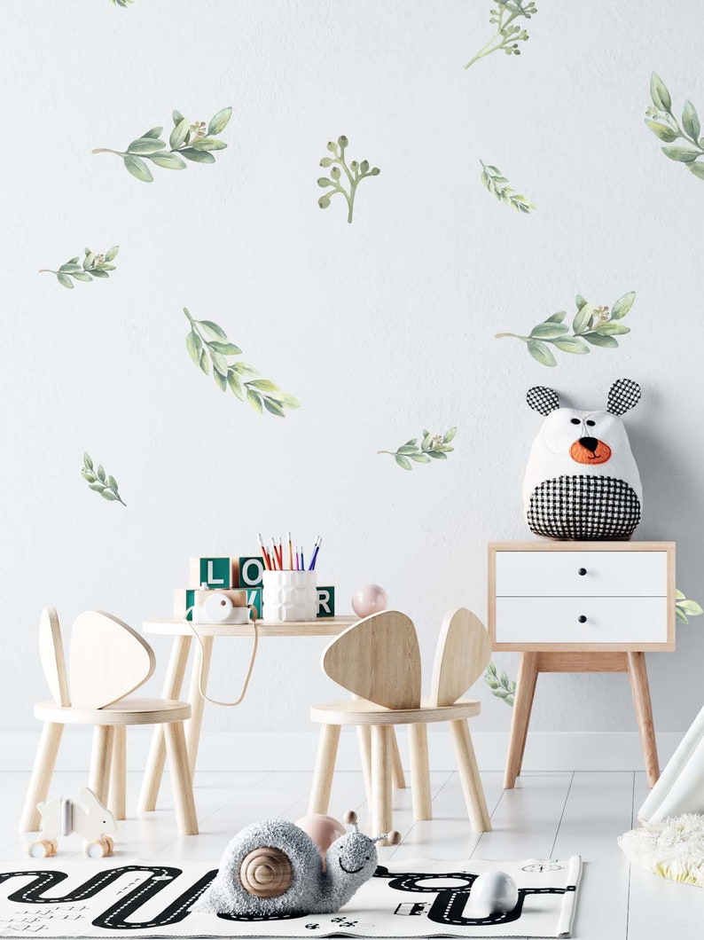 Greenery Wall Decal Botanical Nursery Decals Green Leaf LF001 Etsy