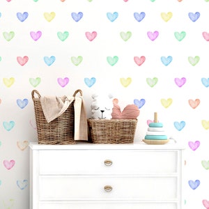 Hearts Wall Decal, Watercolor Rainbow Polka Dots, Heart Stickers for Nursery, Playroom, Classroom Decor, LF091