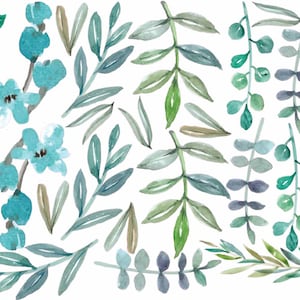 Greenery Leaves Wall Decals - Botanical Green Room Leaf, Nursery Decor LF058