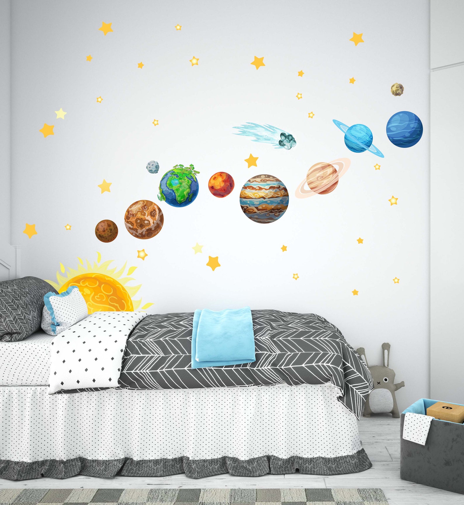 Solar System Sun Planets Wall Decals Space Stickers for Kids Room Decor ...
