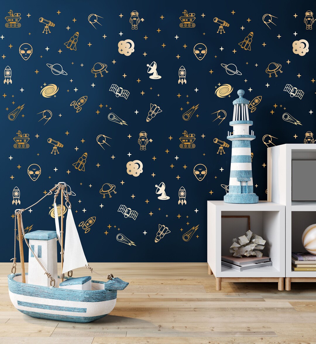 Outer Space Wall Decals: Astronaut, Planets, Stars - Nursery Decor ...